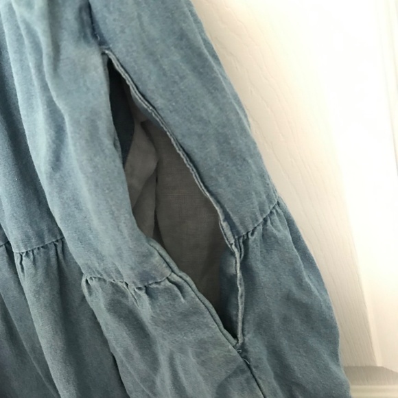 NWOT Bluenotes 100% Cotton Chambray Smocked Tiered Mini Dress XL With Pockets - Picture 5 of 14